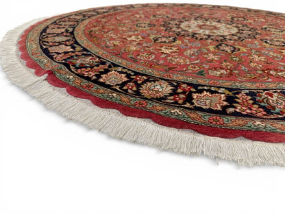 Vintage Persian Tabriz Wool/Silk (4'10"Round) dk.rose/black - Nuvé