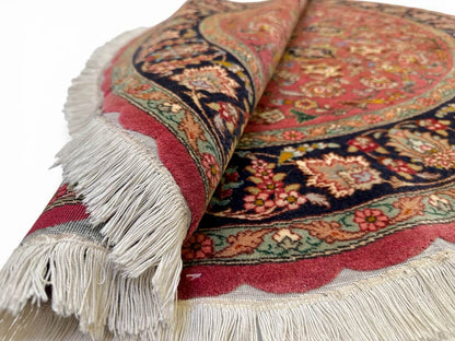 Vintage Persian Tabriz Wool/Silk (4'10"Round) dk.rose/black - Nuvé