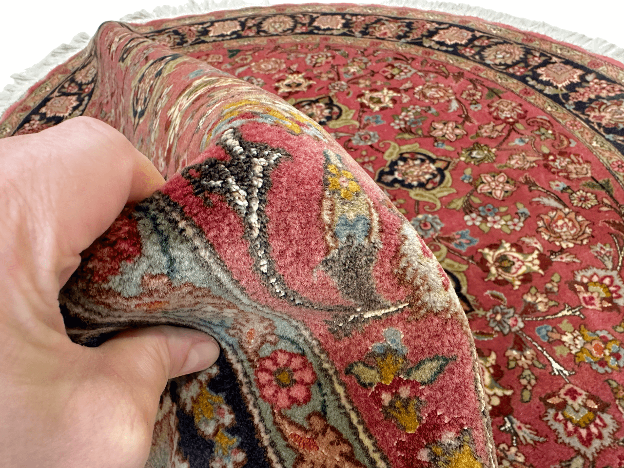 Vintage Persian Tabriz Wool/Silk (4'10"Round) dk.rose/black - Nuvé
