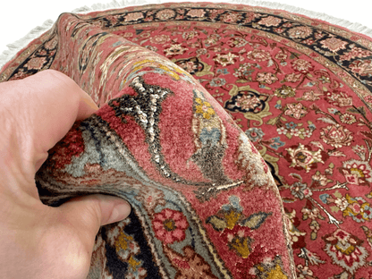 Vintage Persian Tabriz Wool/Silk (4'10"Round) dk.rose/black - Nuvé
