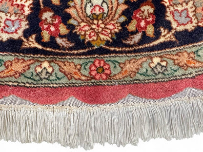 Vintage Persian Tabriz Wool/Silk (4'10"Round) dk.rose/black - Nuvé