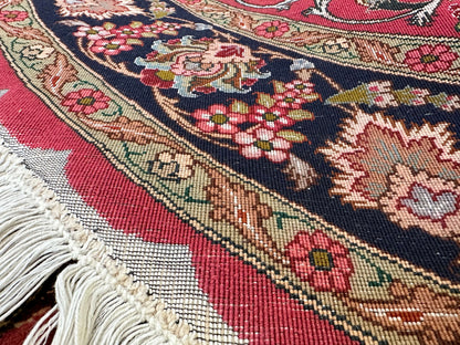 Vintage Persian Tabriz Wool/Silk (4'10"Round) dk.rose/black - Nuvé