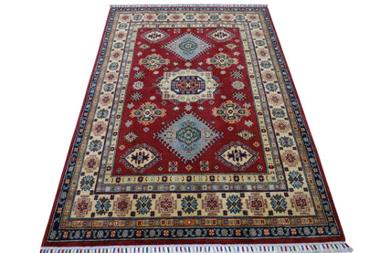 Hand-Knotted Afghani Kazak Wool Rug – 4’10″  x  6’6″ - Nuvé