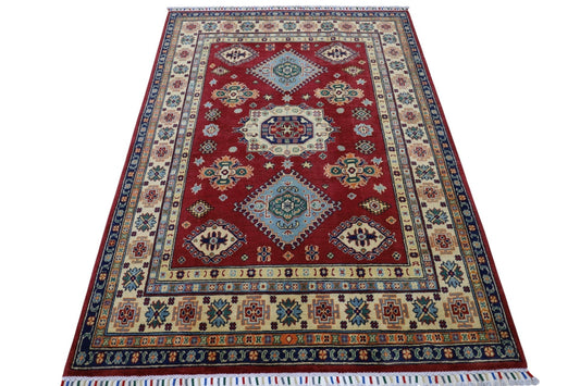 Hand-Knotted Afghani Kazak Wool Rug – 4’10″  x  6’6″ - Nuvé
