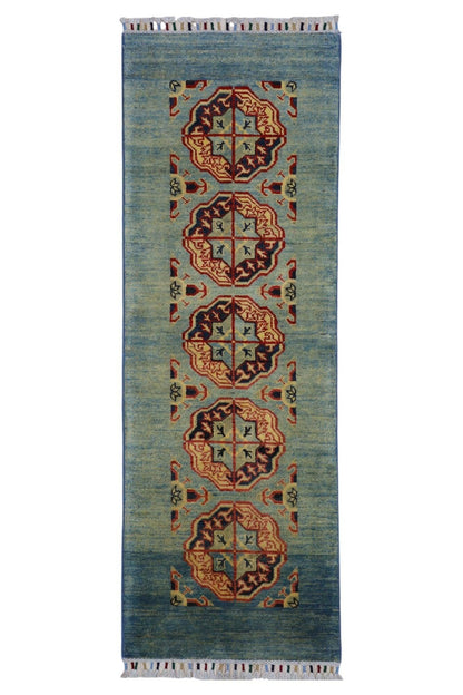 Hand-Knotted Kazak Afghani Wool Rug I Green 2' x 5'7" - Nuvé
