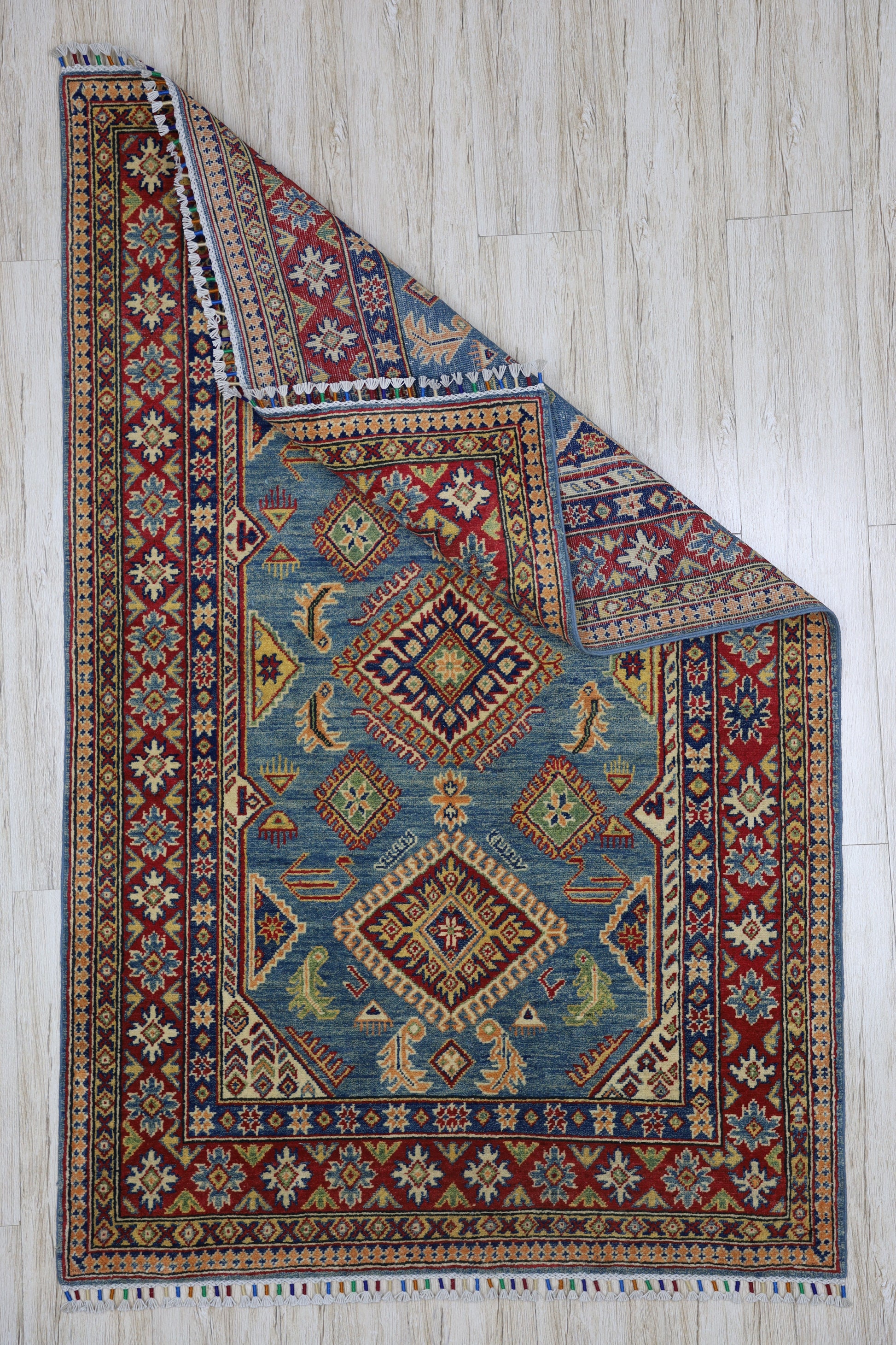 Hand-Knotted Afghani Kazak Wool Rug – 4’0″  x  6’1″ - Nuvé