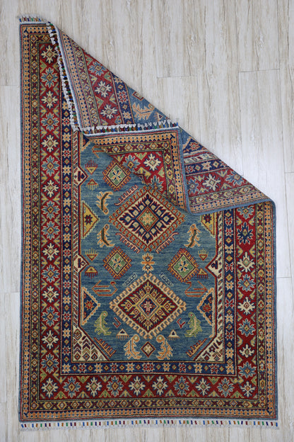 Hand-Knotted Afghani Kazak Wool Rug – 4’0″  x  6’1″ - Nuvé