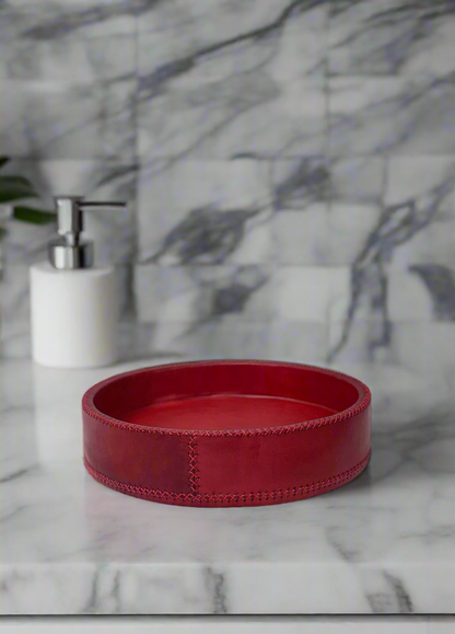 Piki | 8.5" Cedar Wood + Leather Round Tray - Nuvé
