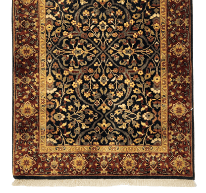 Kirishian Rugs IndoFarahan black and rust 2x3 one-of-a-kind woven rug displayed on a neutral background