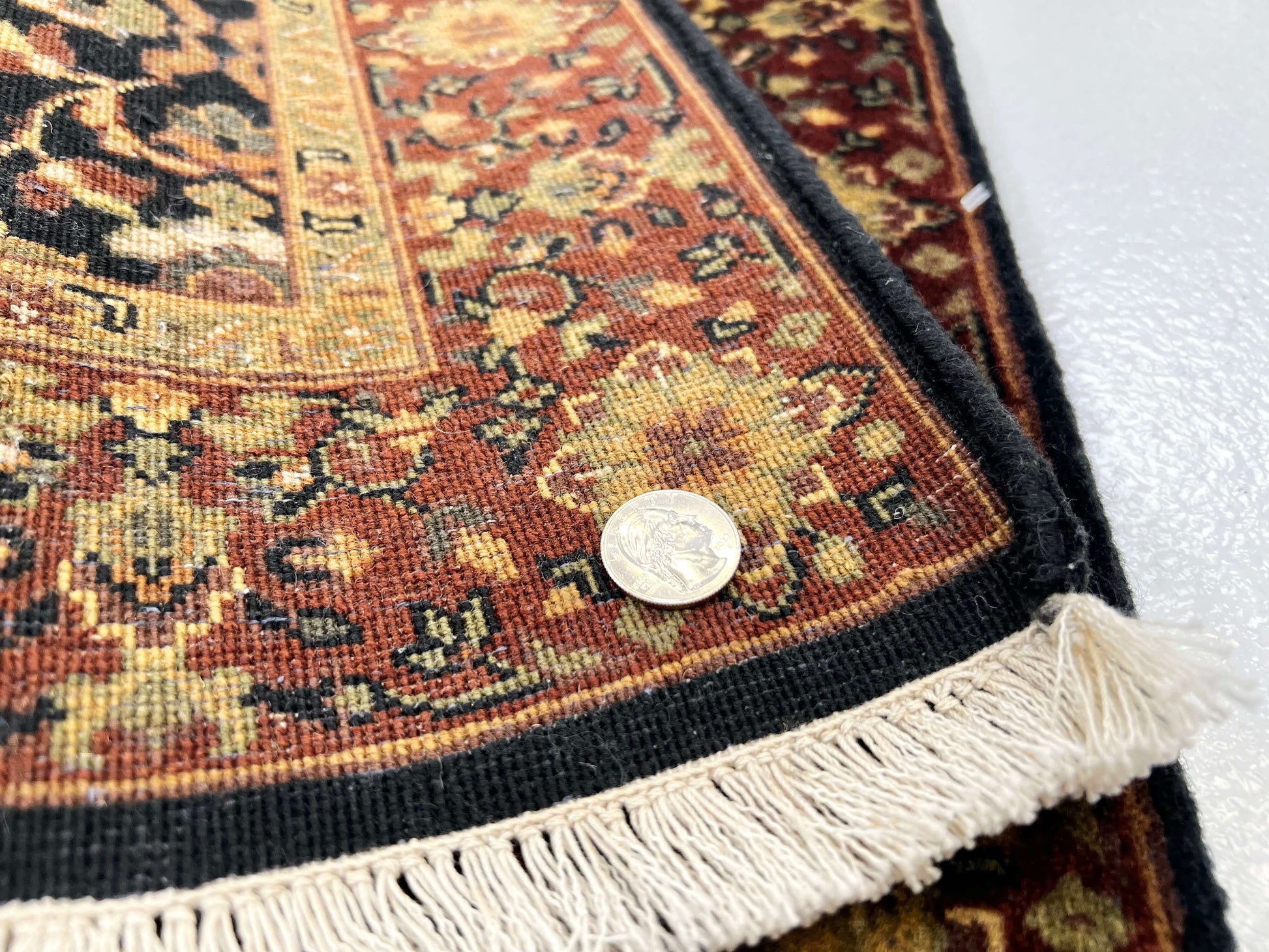 Kirishian Rugs IndoFarahan black and rust 2x3 OneKind rug with geometric pattern on neutral background