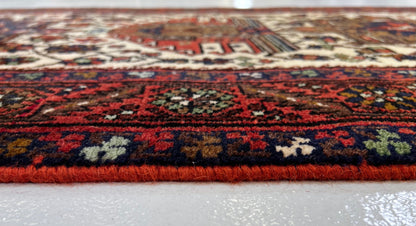 Vintage Persian Karajeh (3'01"x14'05") ivory/dk.red - Nuvé