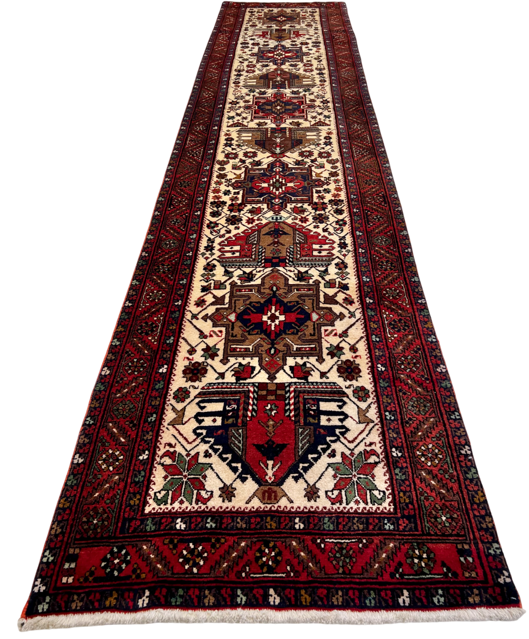Vintage Persian Karajeh (3'01"x14'05") ivory/dk.red - Nuvé