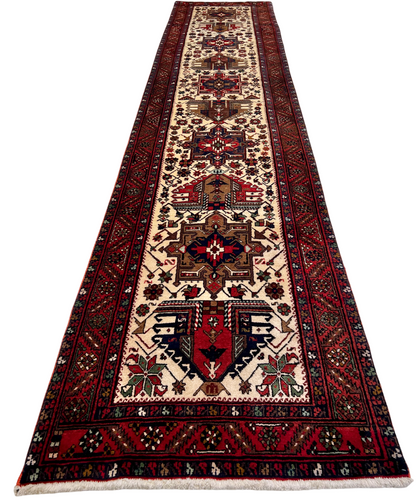 Vintage Persian Karajeh (3'01"x14'05") ivory/dk.red - Nuvé