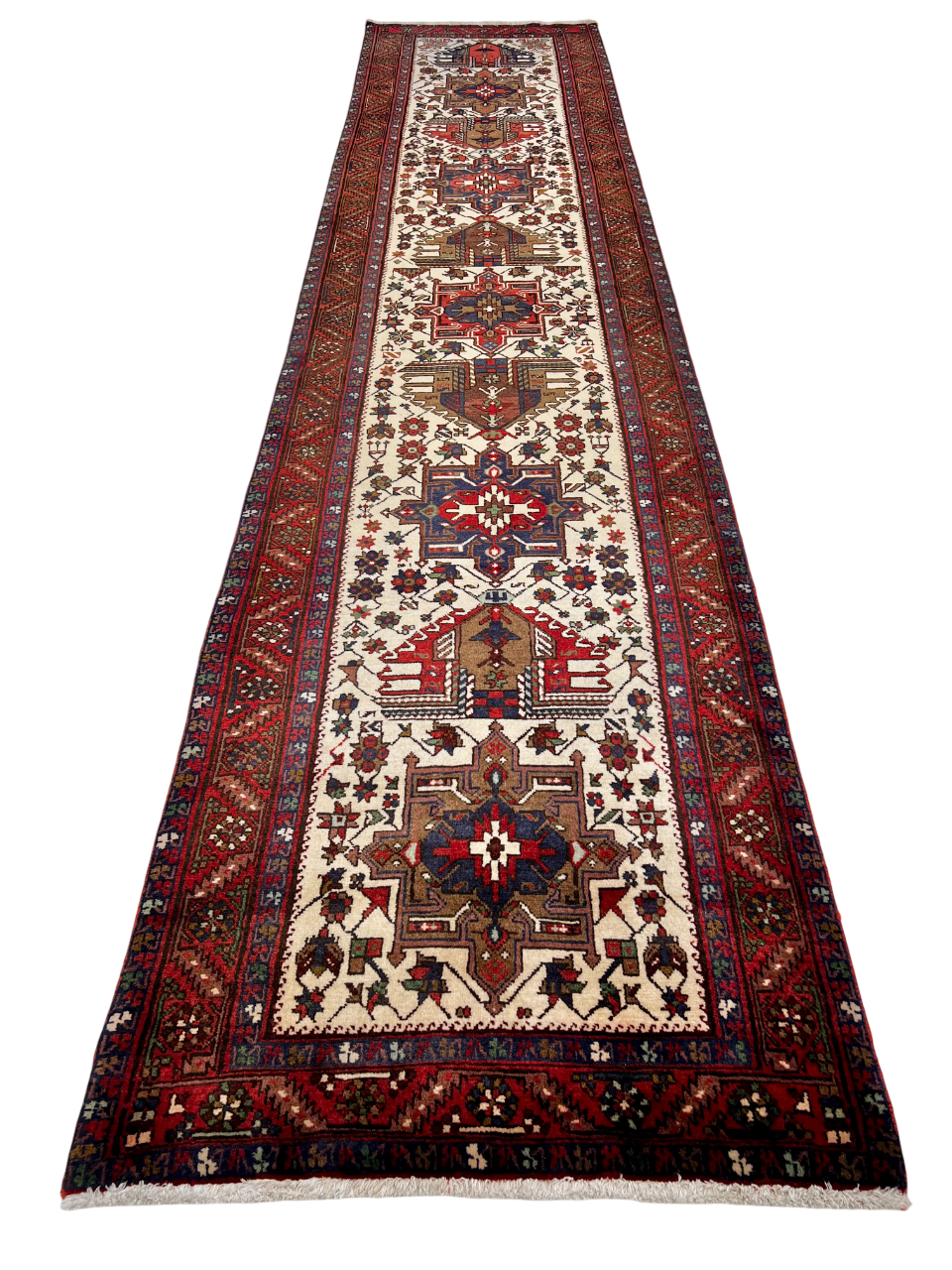 Vintage Persian Karajeh (3'01"x14'05") ivory/dk.red - Nuvé