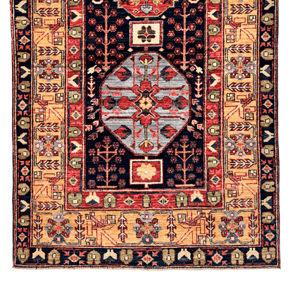 Afghan Heriz (3'x10' Runner) navy/gold/red