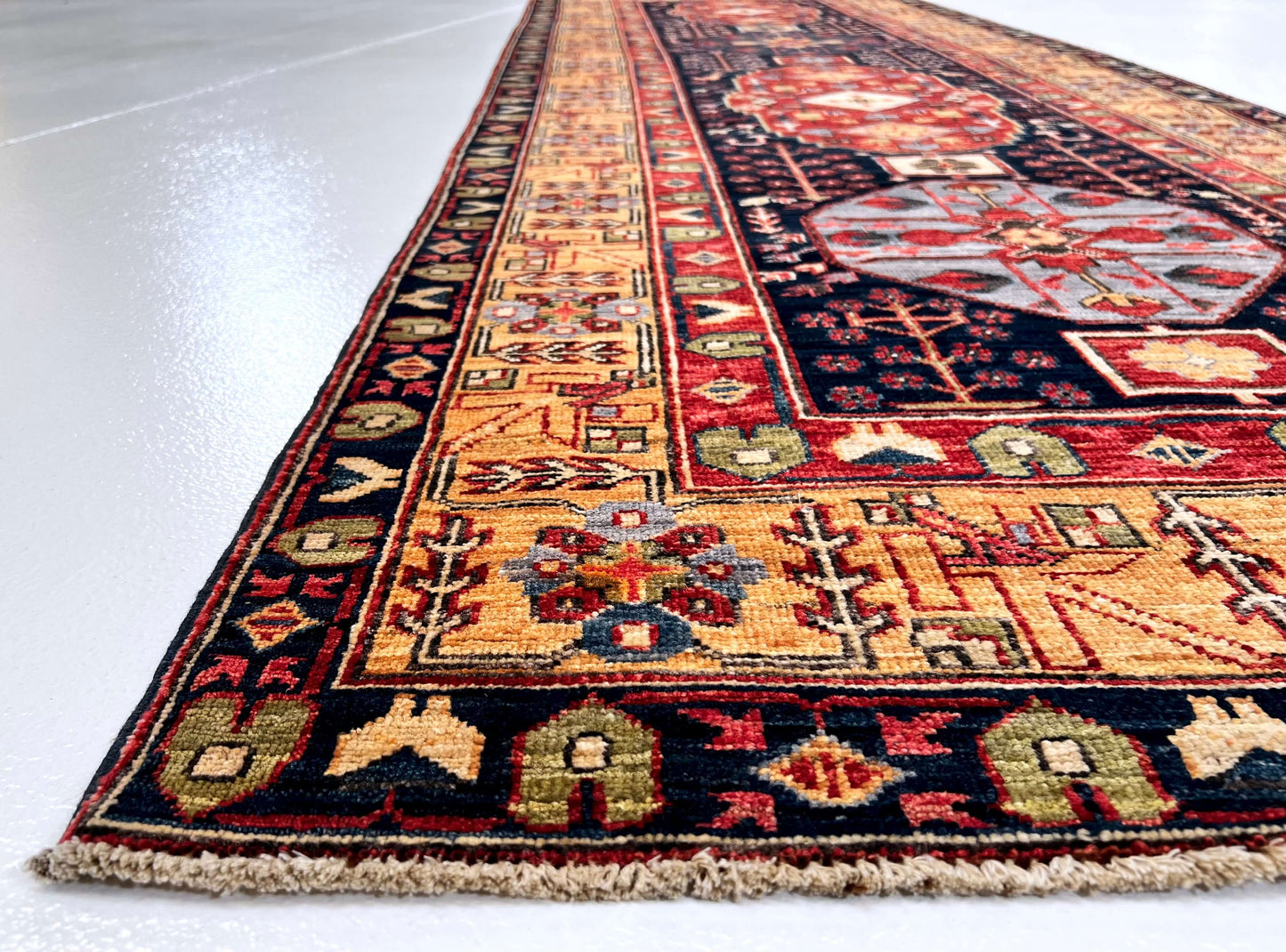 Afghan Heriz (3'x10' Runner) navy/gold/red
