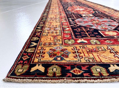 Afghan Heriz (3'x10' Runner) navy/gold/red