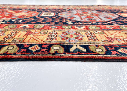Afghan Heriz (3'x10' Runner) navy/gold/red