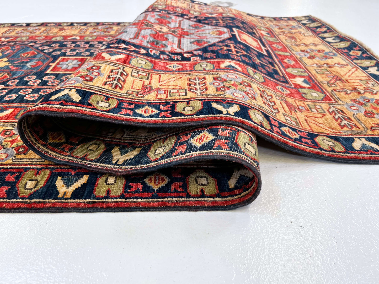 Afghan Heriz (3'x10' Runner) navy/gold/red