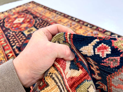 Afghan Heriz (3'x10' Runner) navy/gold/red
