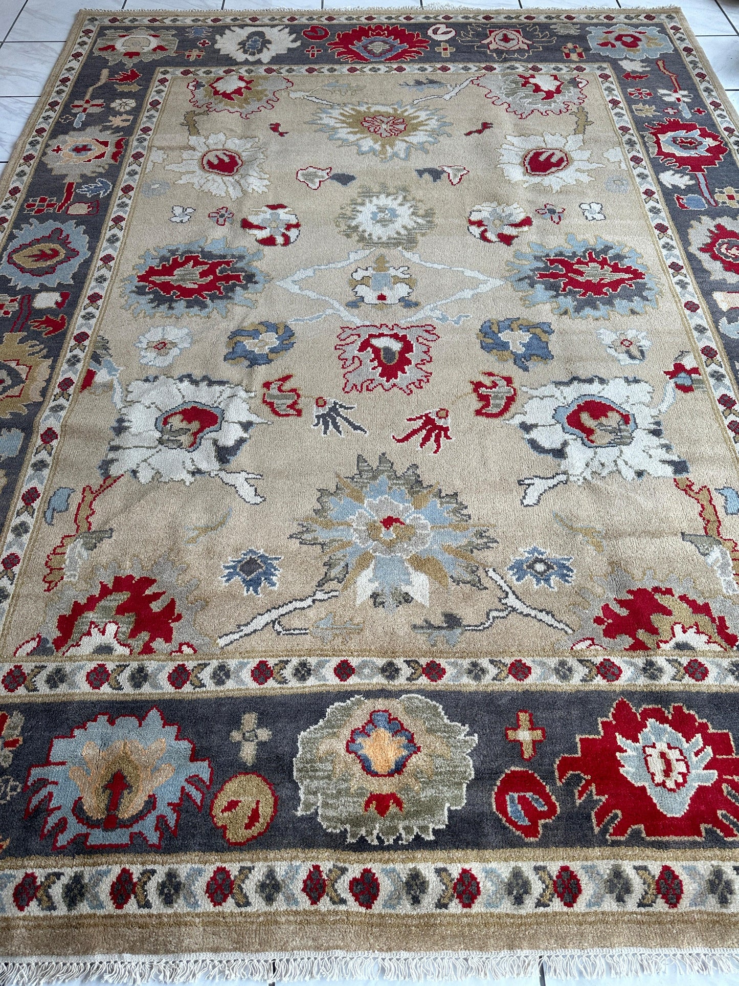 Hand Knotted Oushak Traditional Wool Rug, Living Room 9 x 12 Rug - Nuvé