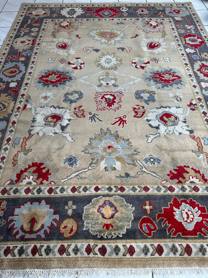 Hand Knotted Oushak Traditional Wool Rug, Living Room 9 x 12 Rug - Nuvé