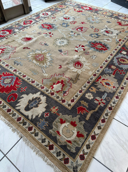 Hand Knotted Oushak Traditional Wool Rug, Living Room 9 x 12 Rug - Nuvé