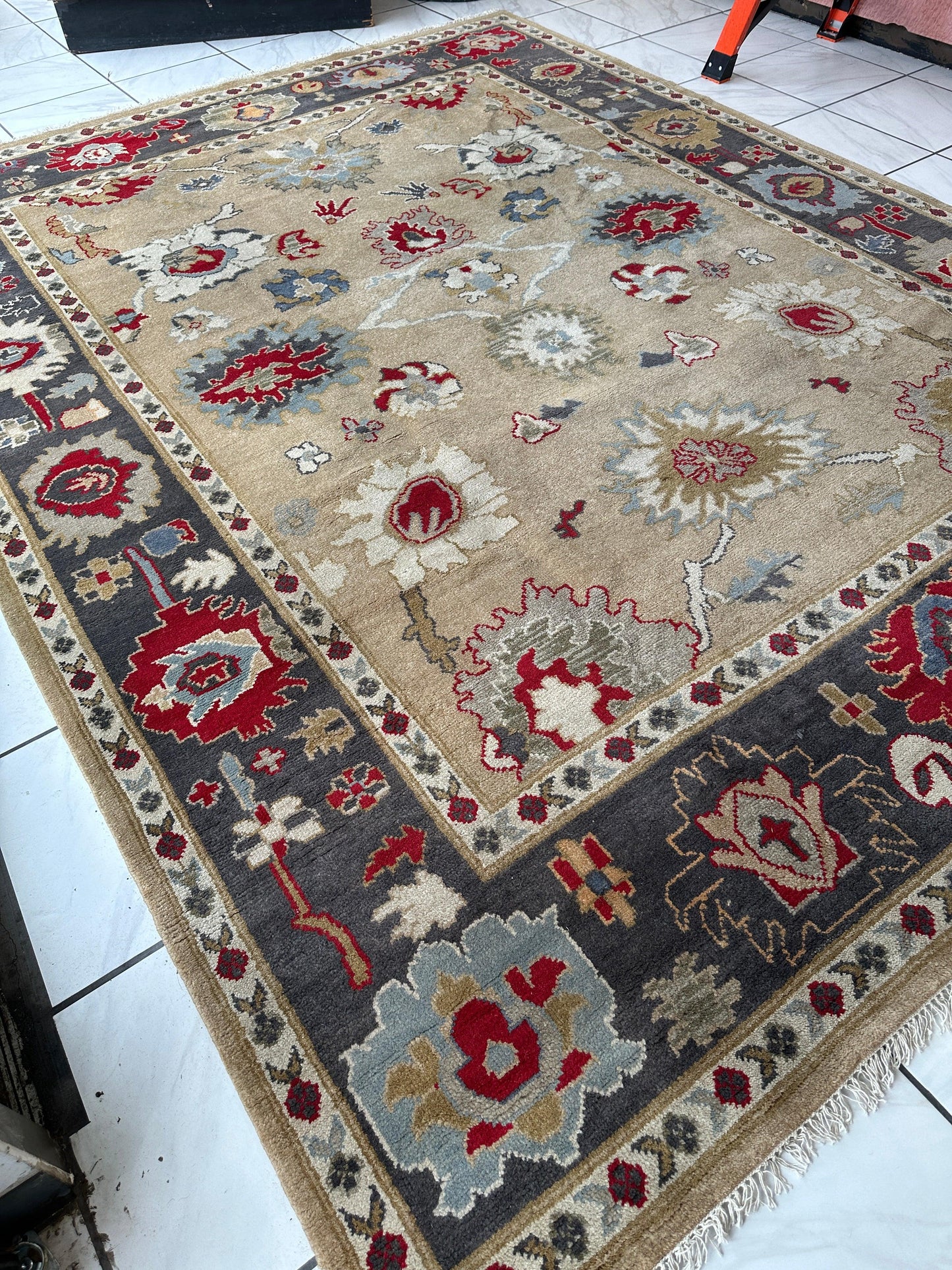 Hand Knotted Oushak Traditional Wool Rug, Living Room 9 x 12 Rug - Nuvé