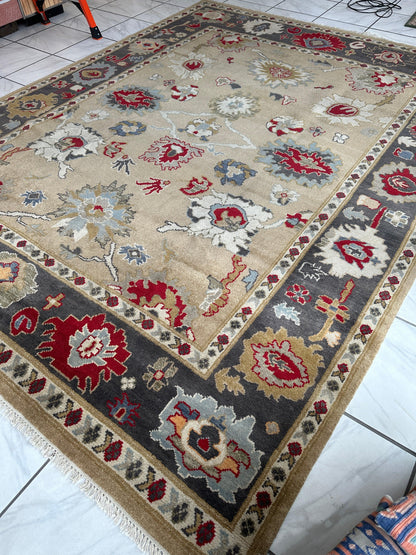 Hand Knotted Oushak Traditional Wool Rug, Living Room 9 x 12 Rug - Nuvé