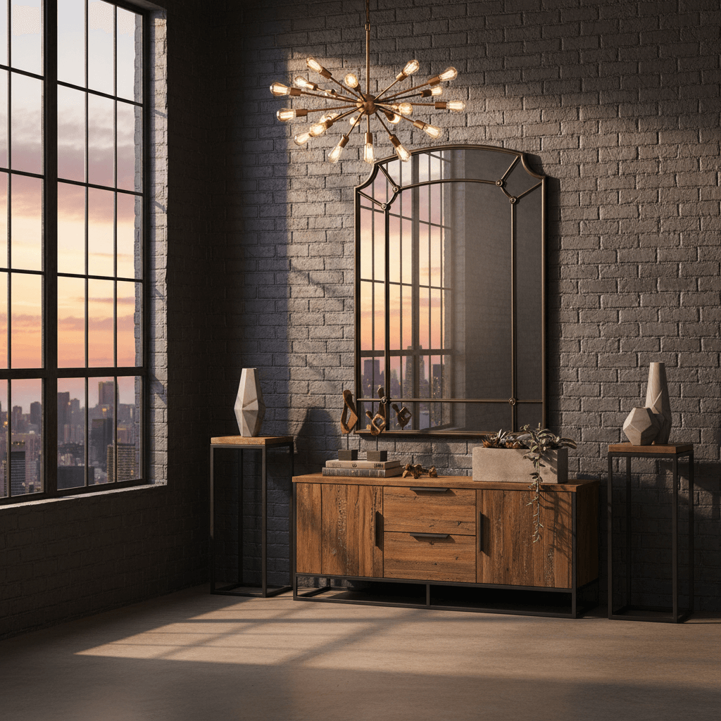 Industrial Chic Arched Wall Mirror with Iron Frame - Nuvé