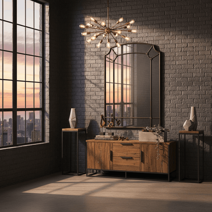 Industrial Chic Arched Wall Mirror with Iron Frame - Nuvé