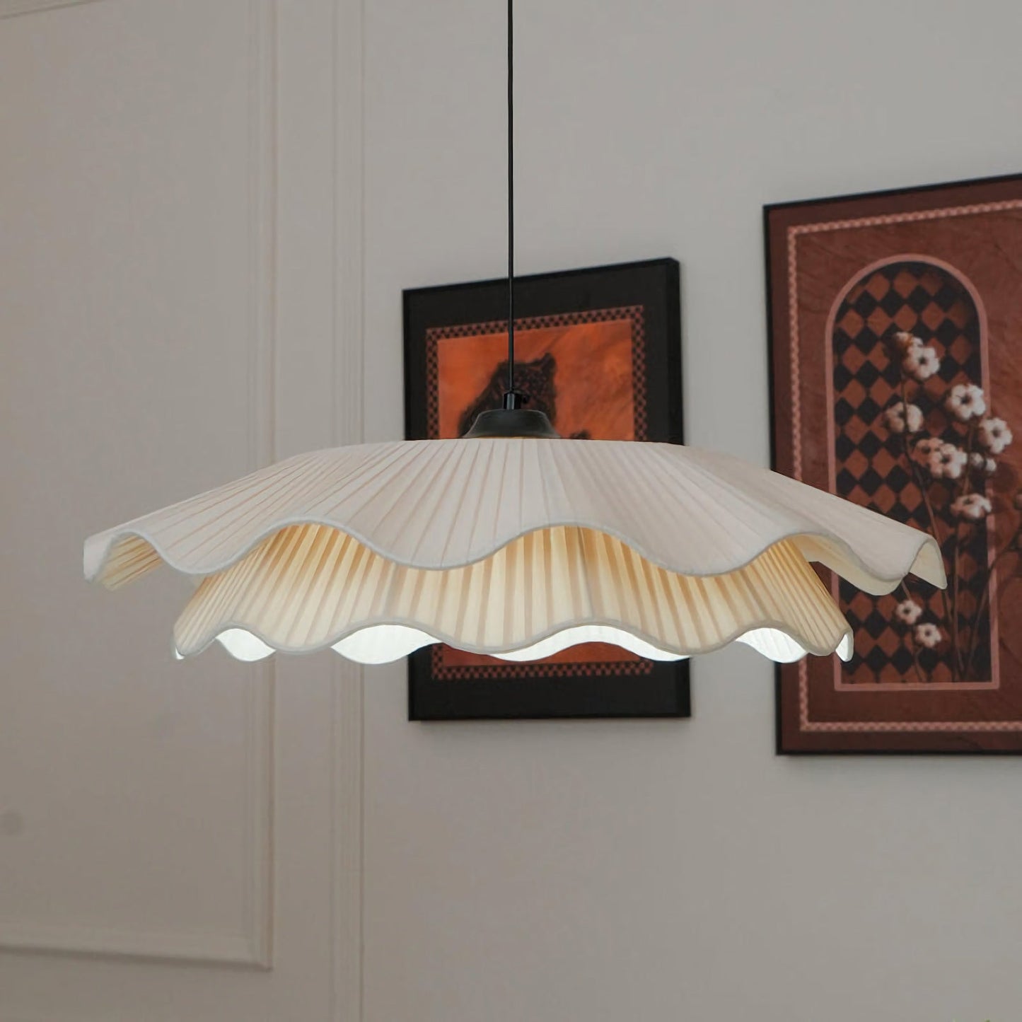Korewolamp Isabella flower pendant light with a delicate floral design hanging from a ceiling fixture.