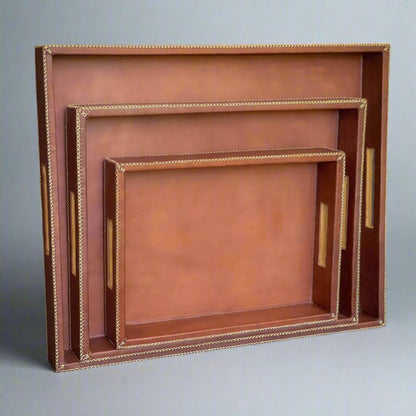 Chica | 15" Cedar Wood + Leather Ottoman Tray - Nuvé
