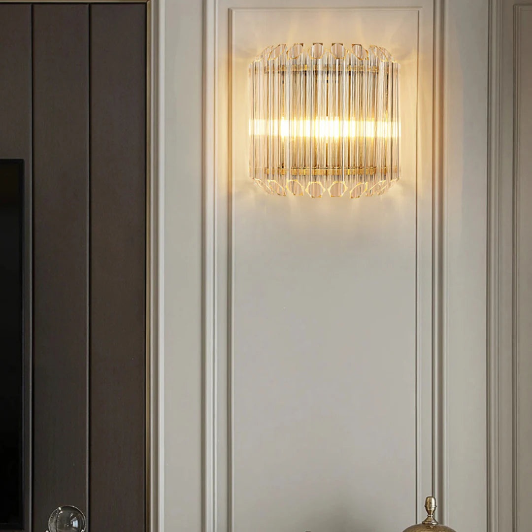 Modern Crystal Rod Brass Wall Sconce - Nuvé
