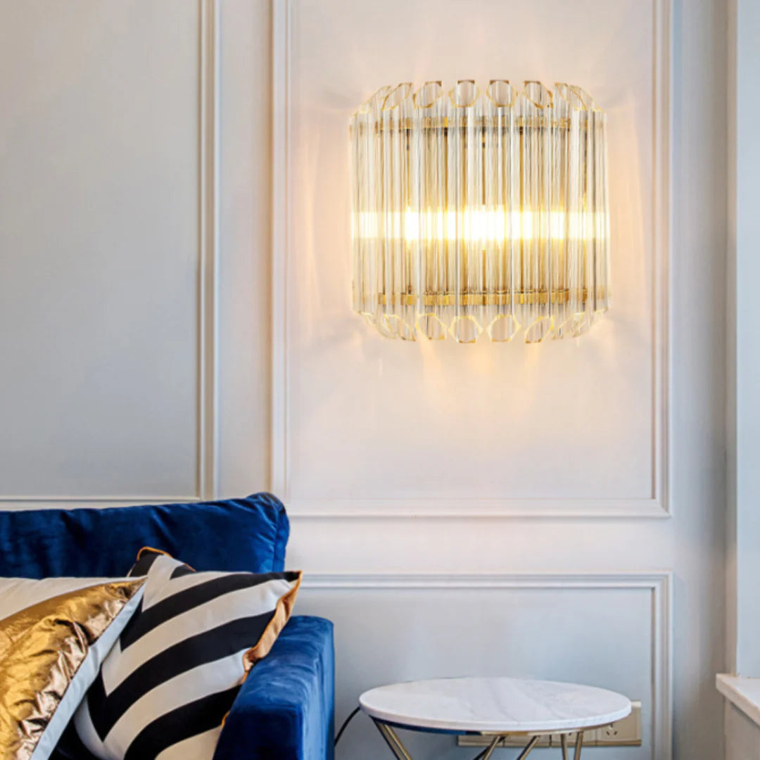Modern Crystal Rod Brass Wall Sconce - Nuvé