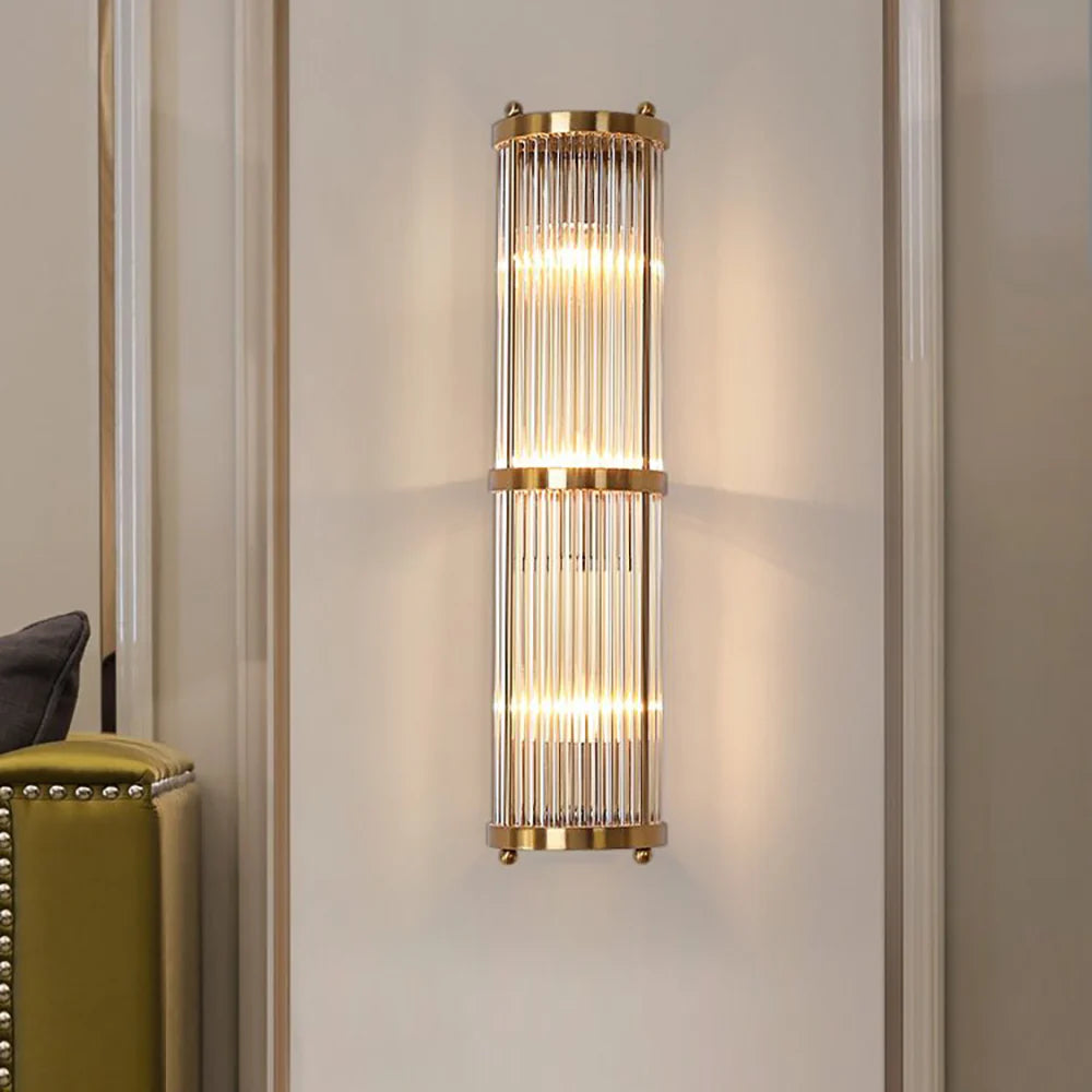 Korewolamp Jadssox crystal column wall light featuring a sleek design and clear glass crystal accents on a wall-mounted lamp.