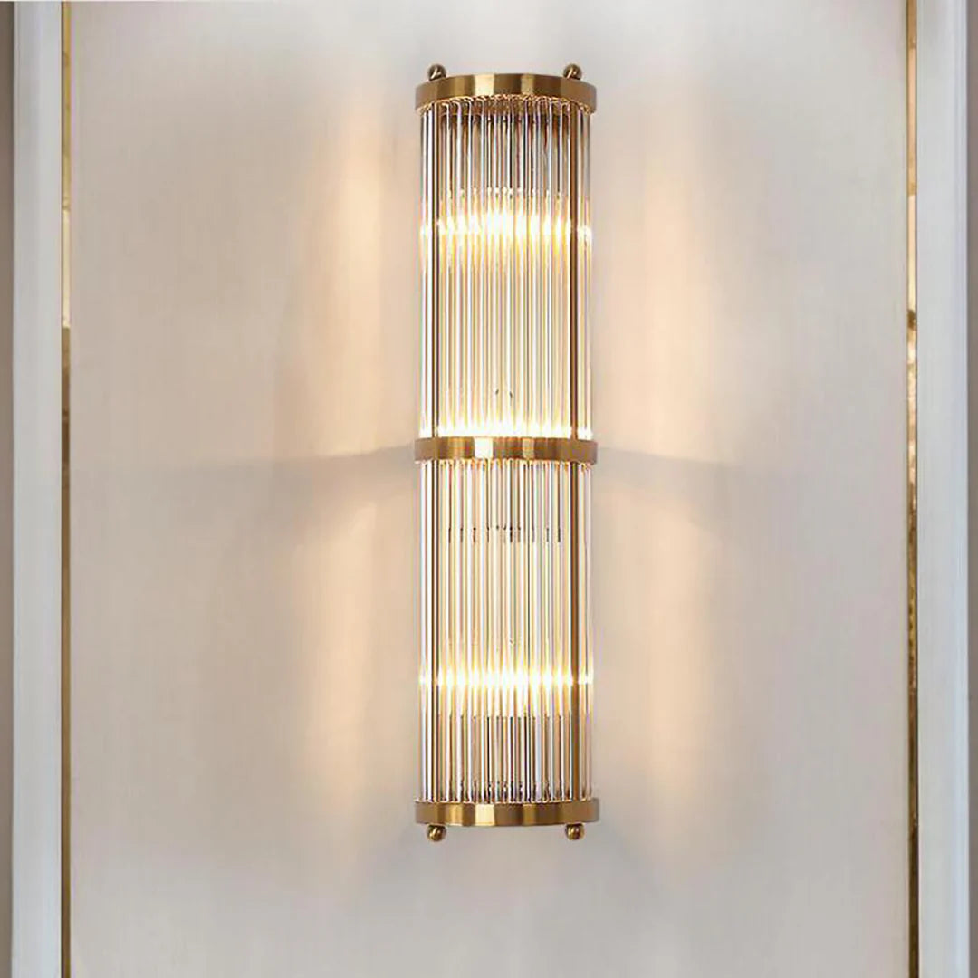 Korewolamp Jadssox crystal column wall light with sleek modern design and clear glass crystal accents.