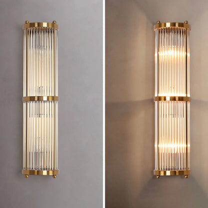 Korewolamp Jadssox crystal column wall light with sleek modern design and glass crystal accents, mounted on wall.