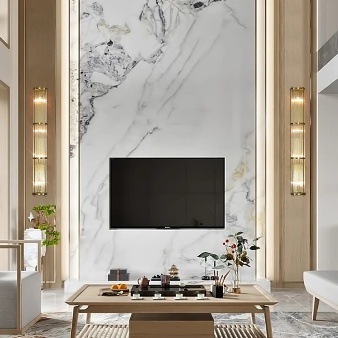Korewolamp Jadssox crystal column wall light with sleek modern design and illuminated glass column for stylish indoor lighting.