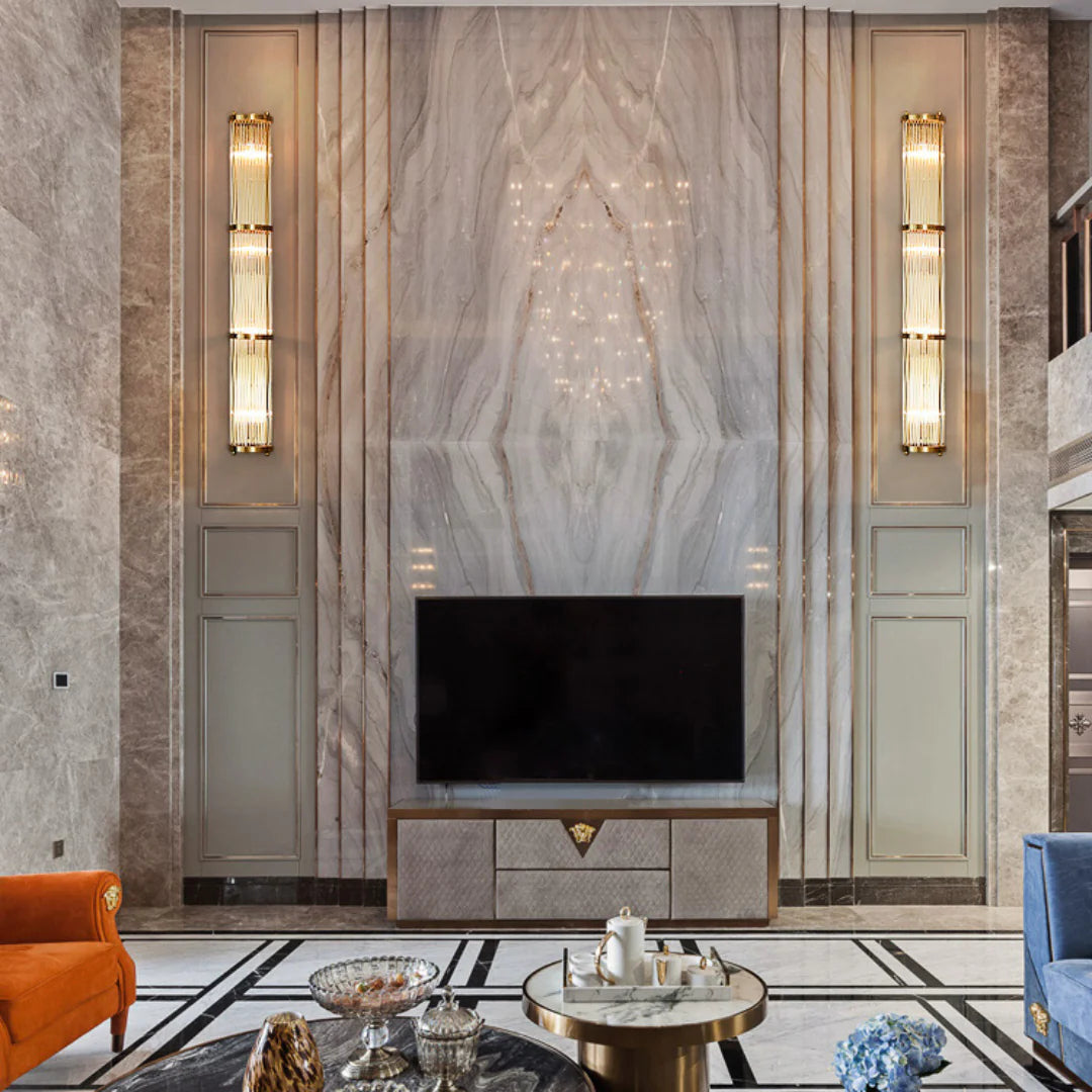 Korewolamp Jadssox crystal column wall light with modern design and clear glass shade, mounted on wall for ambient lighting.