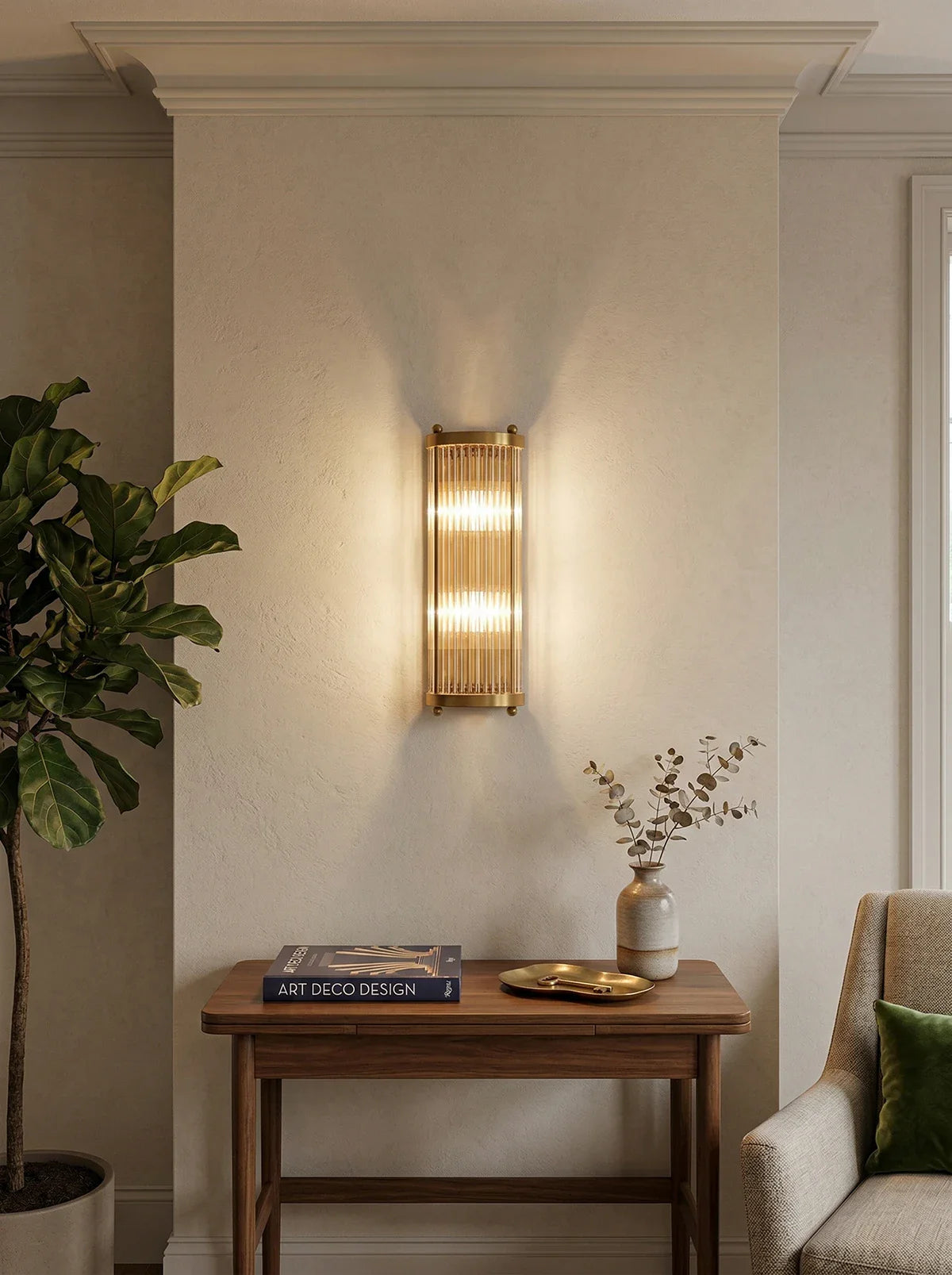 Korewolamp Jadssox Crystal Column Wall Light mounted on wall, featuring a sleek crystal column design and modern wall lamp style