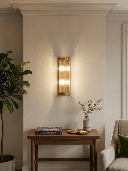 Korewolamp Jadssox Crystal Column Wall Light mounted on wall, featuring a sleek crystal column design and modern wall lamp style