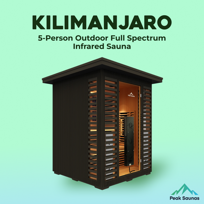 Peak Saunas Kilimanjaro 5-Person Outdoor Full Spectrum Infrared Sauna with XL Medical-Grade Red Light Therapy and Smart WiFi App Control - Nuvé