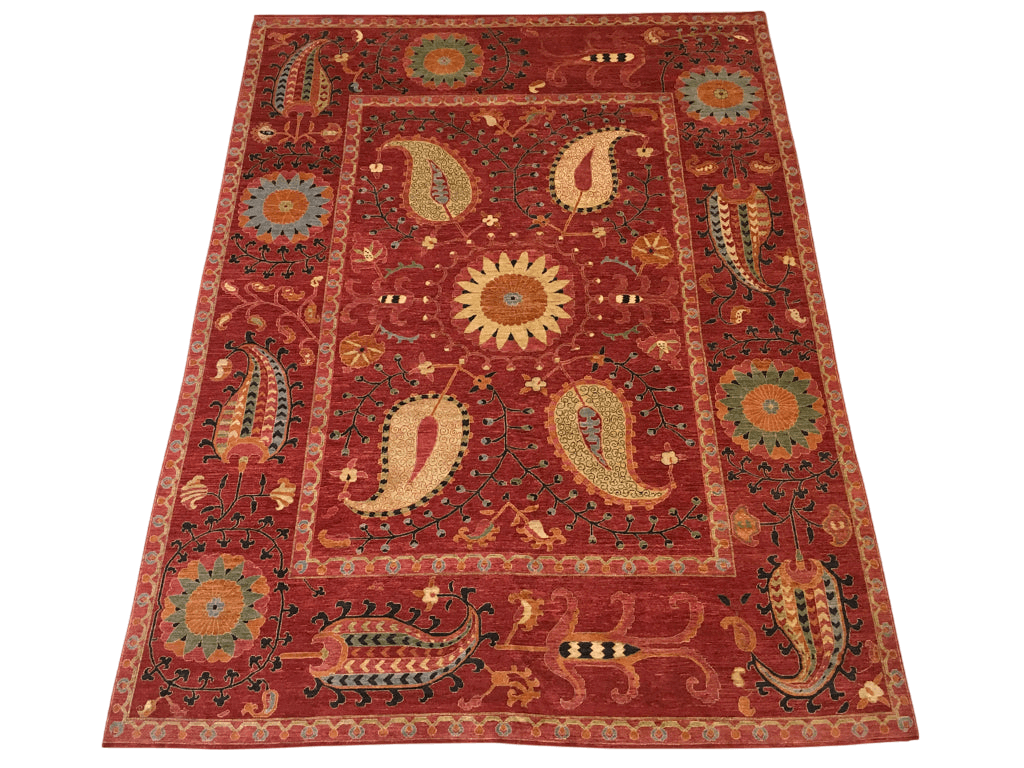 Suzani with Genuine Silk (9'02"x12'01") red - Nuvé