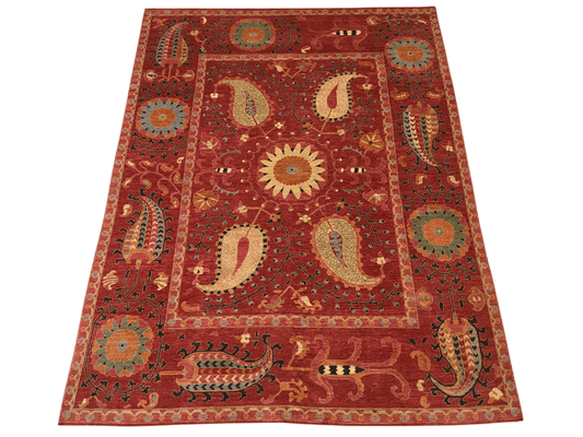Suzani with Genuine Silk (9'02"x12'01") red - Nuvé