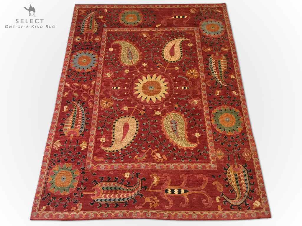 Suzani with Genuine Silk (9'02"x12'01") red - Nuvé