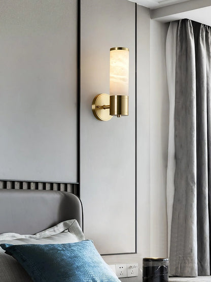 Alabaster cylindrical wall lamp by Korewolamp featuring a sleek marble design and modern wall-mounted lighting.