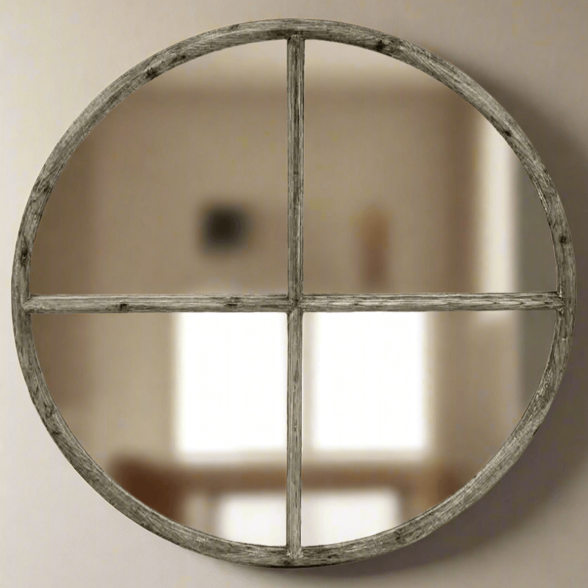 Large Round Wood Vintage Wall Mirror - Nuvé