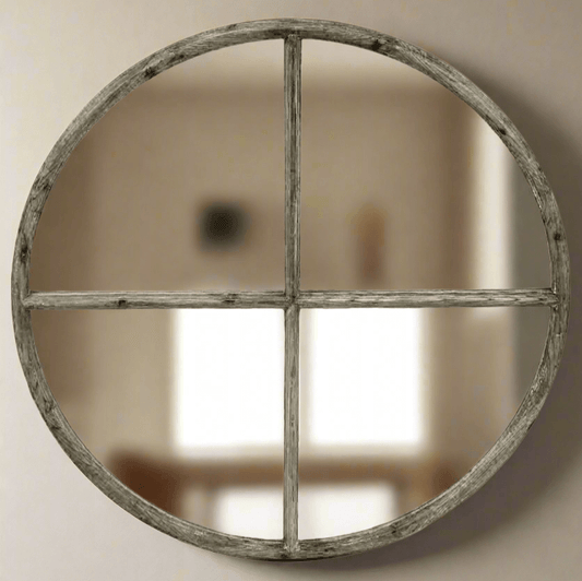 Large Round Wood Vintage Wall Mirror - Nuvé