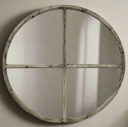 Large Round Wood Vintage Wall Mirror - Nuvé